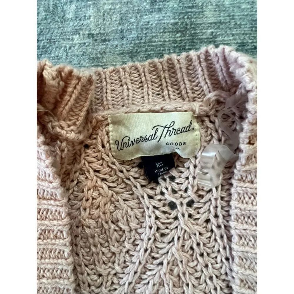 Universal Thread Pink Crochet Loose Knit Open Front Cardigan XS - Picture 3 of 8